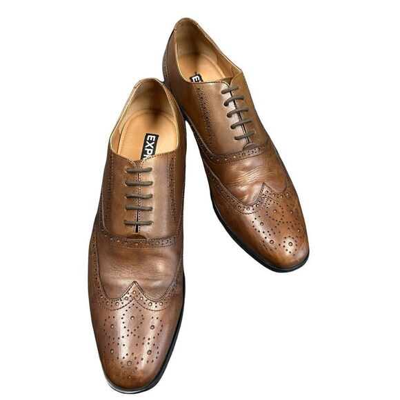 EXPRESS Tan Leather Wingtip Lace Up Oxford Worn Once Size 10 - Picture 3 of 16